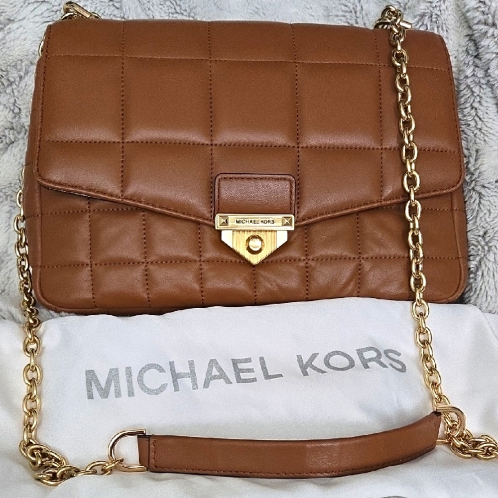 Michael Kors Tan Quilted Shoulder Bag with Gold Chain